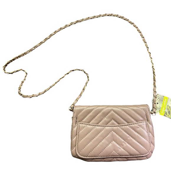 BADGLEY MISCHKA Vegan Leather Taupe Phone Crossbody Letter Lock in Front Bag NWT - Picture 4 of 7